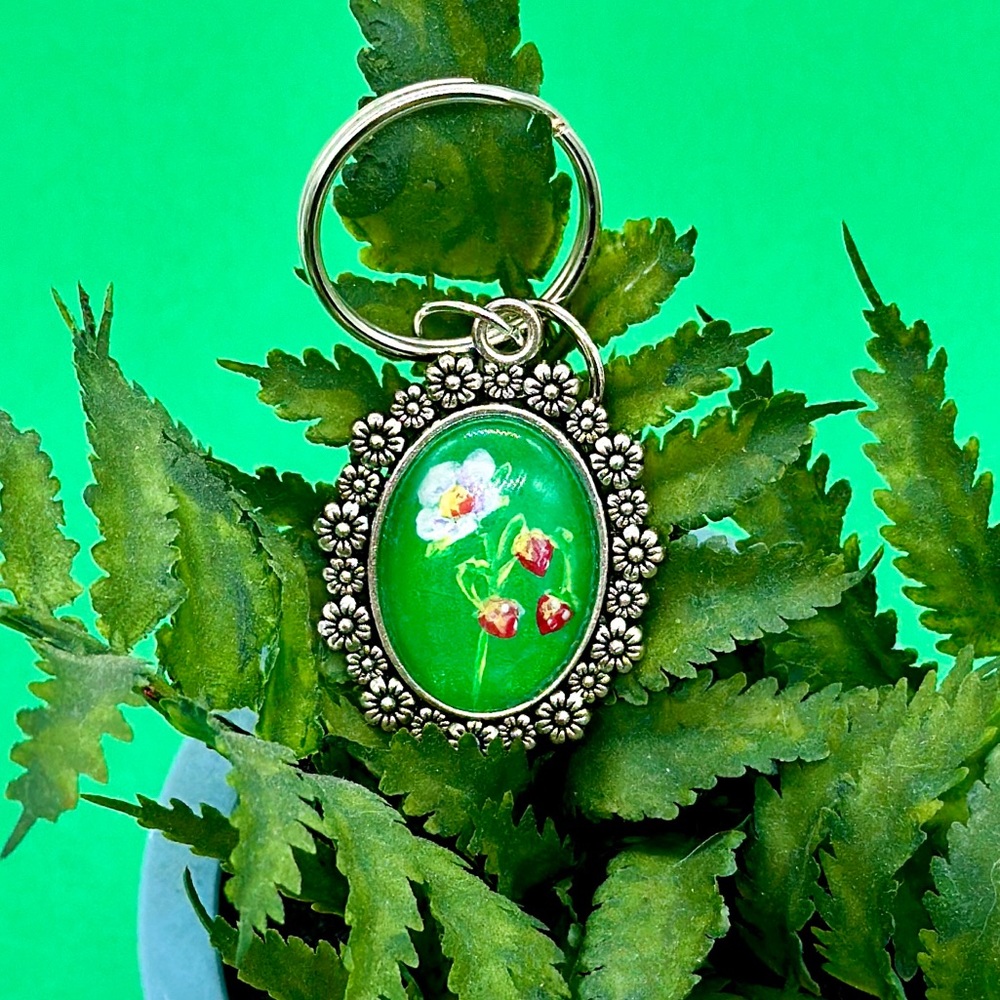 Hand-painted Wild Strawberry Keychain